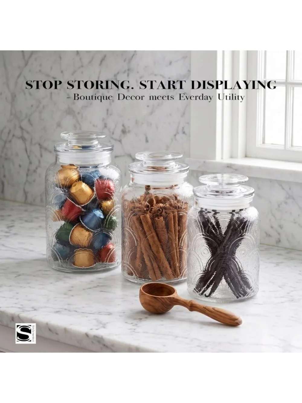 3-Piece Glass Canister Set with Retro Lids for Cookies, Candy, Flour & More